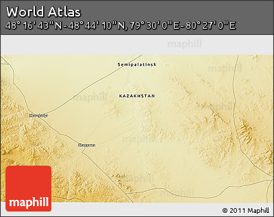 Physical 3D Map of the Area around 48° 30' 27" N, 79° 58' 29" E