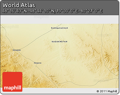 Physical 3D Map of the Area around 48° 30' 27" N, 79° 58' 29" E
