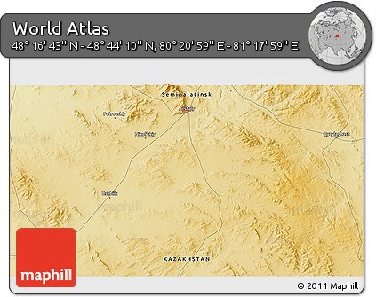 Physical 3D Map of the Area around 48° 30' 27" N, 80° 49' 29" E