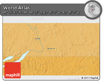 Political 3D Map of the Area around 48° 30' 27" N, 83° 13' 29" W