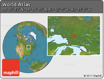 Satellite Location Map of the Area around 48° 30' 27" N, 83° 13' 29" W