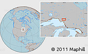 Gray Location Map of the area around 48° 30' 27" N, 84° 55' 30" W, hill shading