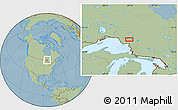 Savanna Style Location Map of the area around 48° 30' 27" N, 84° 55' 30" W, hill shading