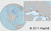 Gray Location Map of the area around 48° 30' 27" N, 85° 46' 30" W, hill shading