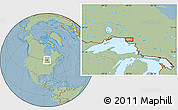 Savanna Style Location Map of the area around 48° 30' 27" N, 85° 46' 30" W, hill shading