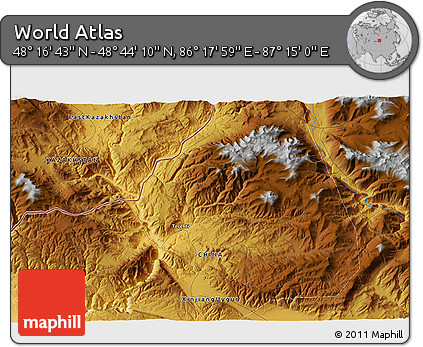 Physical 3D Map of the Area around 48° 30' 27" N, 86° 46' 30" E