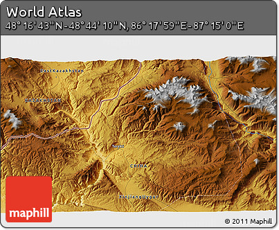 Physical 3D Map of the Area around 48° 30' 27" N, 86° 46' 30" E