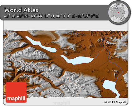 Physical 3D Map of the Area around 48° 30' 27" N, 88° 28' 29" E