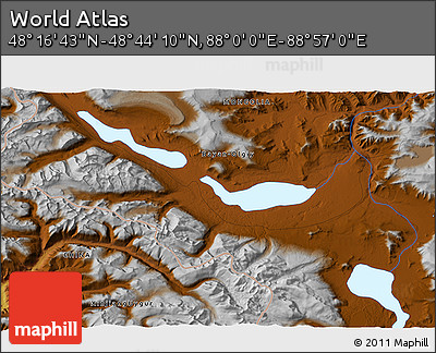 Physical 3D Map of the Area around 48° 30' 27" N, 88° 28' 29" E