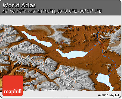 Physical 3D Map of the Area around 48° 30' 27" N, 88° 28' 29" E