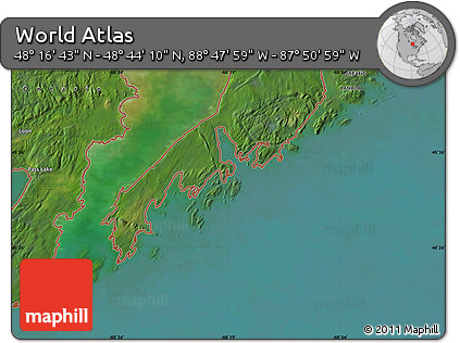 Satellite Map of the Area around 48° 30' 27" N, 88° 19' 29" W