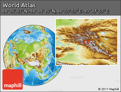 Physical Location Map of the Area around 48° 30' 27" N, 89° 19' 29" E