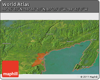 Satellite 3D Map of the Area around 48° 30' 27" N, 89° 10' 30" W