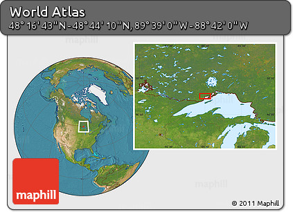 Satellite Location Map of the Area around 48° 30' 27" N, 89° 10' 30" W