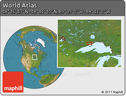 Satellite Location Map of the Area around 48° 30' 27" N, 89° 10' 30" W