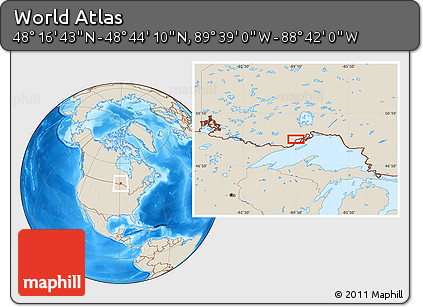 Shaded Relief Location Map of the Area around 48° 30' 27" N, 89° 10' 30" W