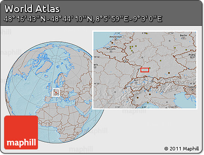 Gray Location Map of the Area around 48° 30' 27" N, 8° 34' 29" E, hill shading