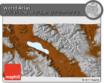 Physical 3D Map of the Area around 48° 30' 27" N, 90° 10' 30" E