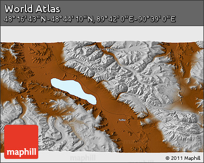 Physical 3D Map of the Area around 48° 30' 27" N, 90° 10' 30" E