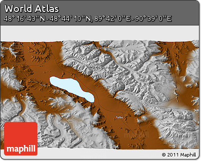 Physical 3D Map of the Area around 48° 30' 27" N, 90° 10' 30" E