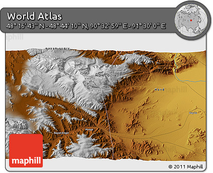 Physical 3D Map of the Area around 48° 30' 27" N, 91° 1' 30" E