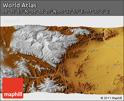 Physical 3D Map of the Area around 48° 30' 27" N, 91° 1' 30" E