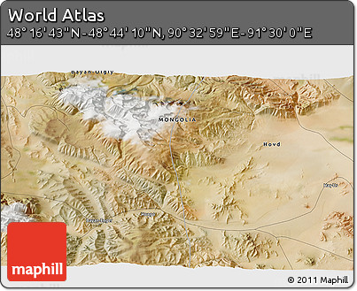 Satellite 3D Map of the Area around 48° 30' 27" N, 91° 1' 30" E