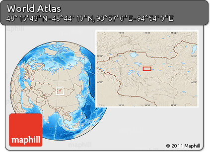 Shaded Relief Location Map of the Area around 48° 30' 27" N, 94° 25' 30" E
