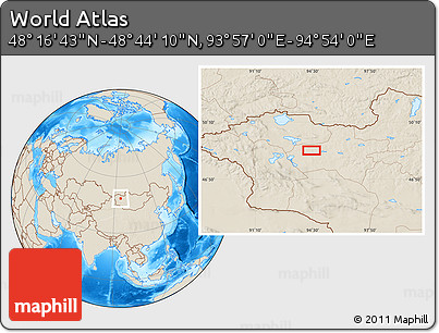 Shaded Relief Location Map of the Area around 48° 30' 27" N, 94° 25' 30" E