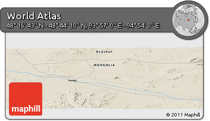 Shaded Relief Panoramic Map of the Area around 48° 30' 27" N, 94° 25' 30" E