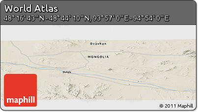 Shaded Relief Panoramic Map of the Area around 48° 30' 27" N, 94° 25' 30" E