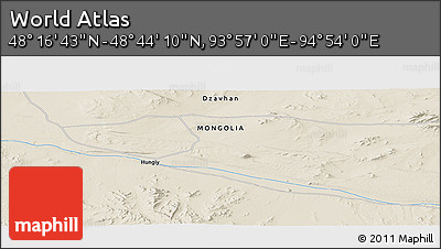 Shaded Relief Panoramic Map of the Area around 48° 30' 27" N, 94° 25' 30" E