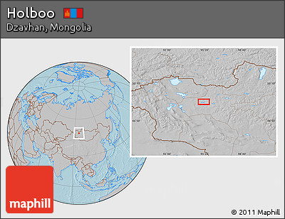 Gray Location Map of Holboo, hill shading