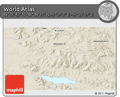 Shaded Relief 3D Map of the Area around 48° 30' 27" N, 96° 7' 30" E