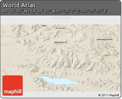 Shaded Relief 3D Map of the Area around 48° 30' 27" N, 96° 7' 30" E