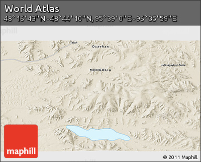 Shaded Relief 3D Map of the Area around 48° 30' 27" N, 96° 7' 30" E