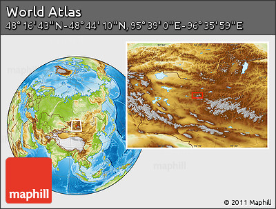 Physical Location Map of the Area around 48° 30' 27" N, 96° 7' 30" E
