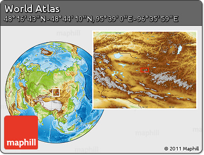 Physical Location Map of the Area around 48° 30' 27" N, 96° 7' 30" E