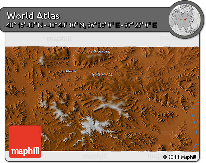 Physical 3D Map of the Area around 48° 30' 27" N, 96° 58' 29" E