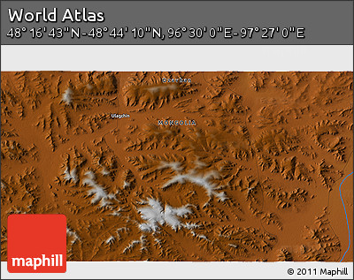 Physical 3D Map of the Area around 48° 30' 27" N, 96° 58' 29" E