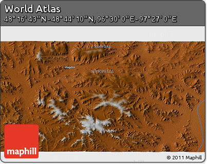 Physical 3D Map of the Area around 48° 30' 27" N, 96° 58' 29" E