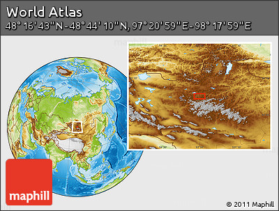 Physical Location Map of the Area around 48° 30' 27" N, 97° 49' 29" E