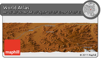 Physical Panoramic Map of the Area around 48° 30' 27" N, 97° 49' 29" E