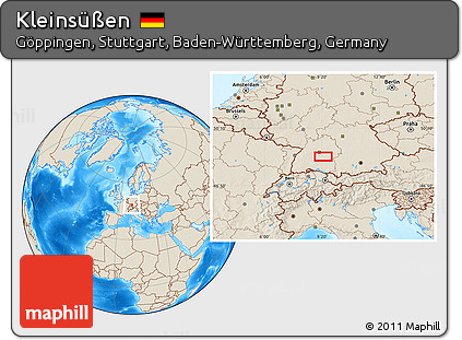 Shaded Relief Location Map of Kleinsüßen