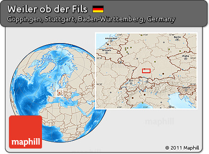 Shaded Relief Location Map of Weiler Ob Der Fils
