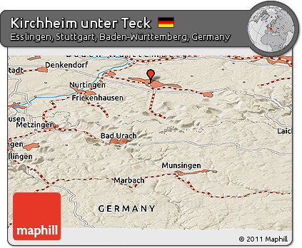 Shaded Relief Panoramic Map of Kirchheim Unter Teck