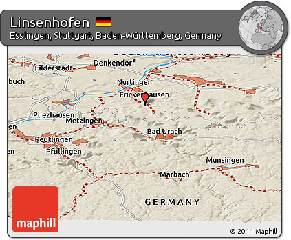 Shaded Relief Panoramic Map of Linsenhofen