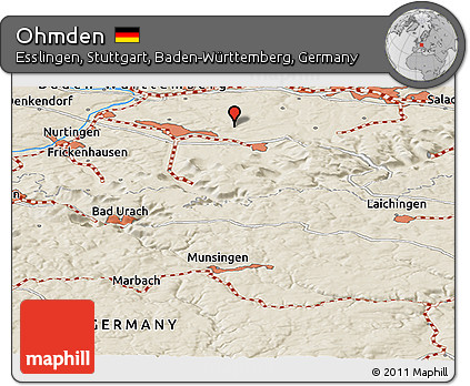 Shaded Relief Panoramic Map of Ohmden
