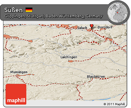 Shaded Relief Panoramic Map of Süßen