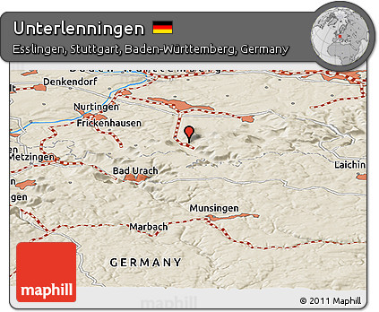 Shaded Relief Panoramic Map of Unterlenningen